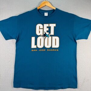 San Jose Sharks Get Loud Play Off T-Shirt‎ Mens XL Blue Fruit Of The Loom NHL